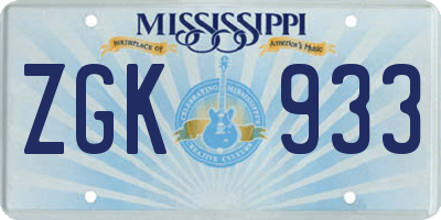 MS license plate ZGK933