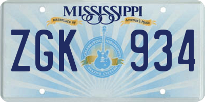MS license plate ZGK934