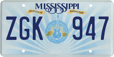 MS license plate ZGK947