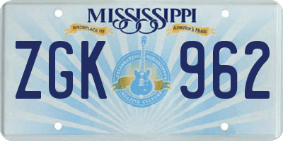 MS license plate ZGK962
