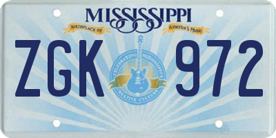 MS license plate ZGK972