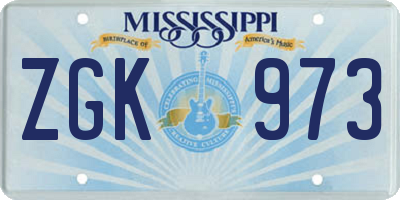 MS license plate ZGK973