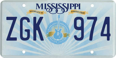 MS license plate ZGK974