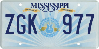 MS license plate ZGK977
