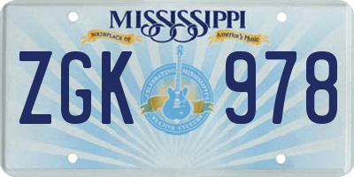 MS license plate ZGK978