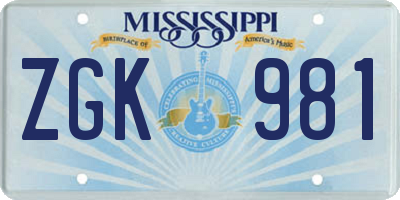 MS license plate ZGK981