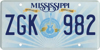 MS license plate ZGK982