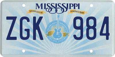 MS license plate ZGK984