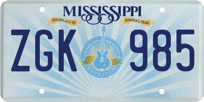 MS license plate ZGK985
