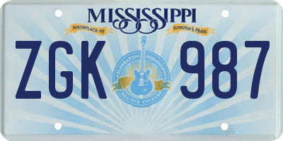 MS license plate ZGK987