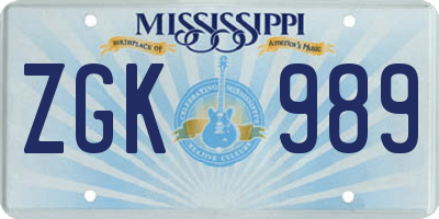MS license plate ZGK989