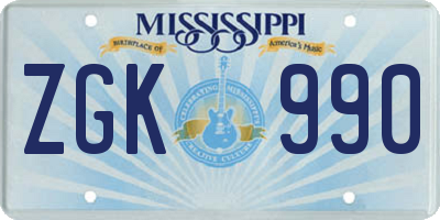 MS license plate ZGK990