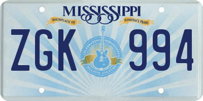MS license plate ZGK994