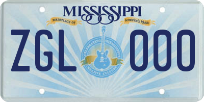 MS license plate ZGL000