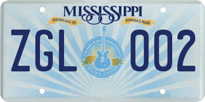 MS license plate ZGL002