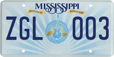 MS license plate ZGL003