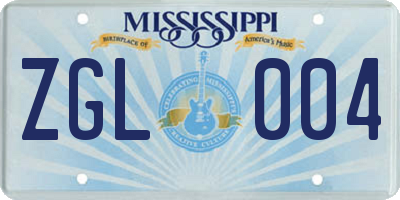MS license plate ZGL004