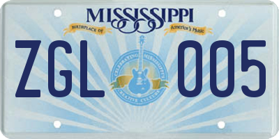 MS license plate ZGL005