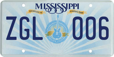 MS license plate ZGL006
