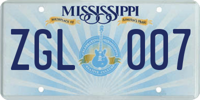 MS license plate ZGL007