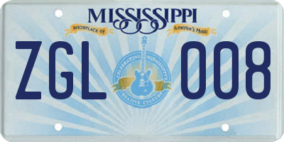 MS license plate ZGL008