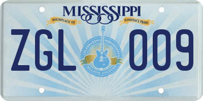 MS license plate ZGL009