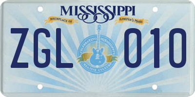 MS license plate ZGL010