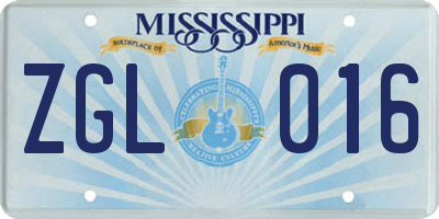 MS license plate ZGL016