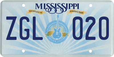 MS license plate ZGL020