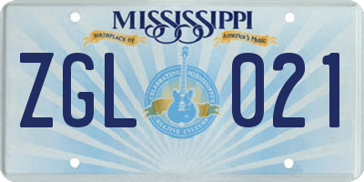 MS license plate ZGL021