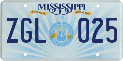 MS license plate ZGL025