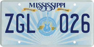 MS license plate ZGL026