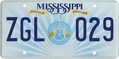 MS license plate ZGL029