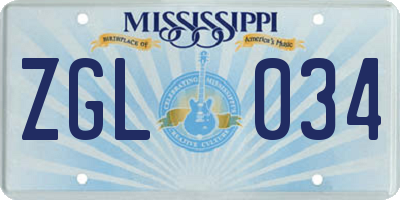 MS license plate ZGL034