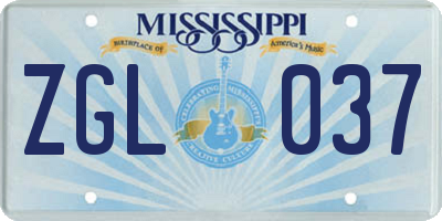 MS license plate ZGL037