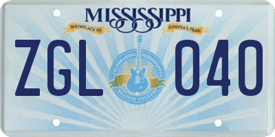 MS license plate ZGL040
