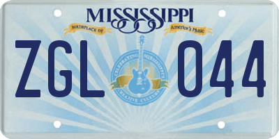 MS license plate ZGL044