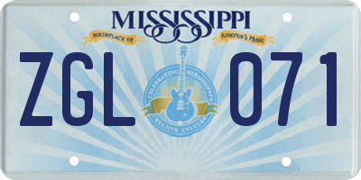 MS license plate ZGL071