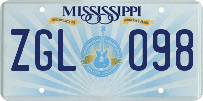 MS license plate ZGL098