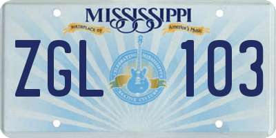 MS license plate ZGL103
