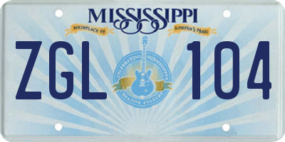 MS license plate ZGL104