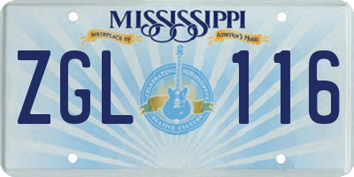 MS license plate ZGL116