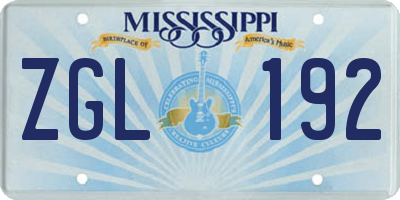 MS license plate ZGL192