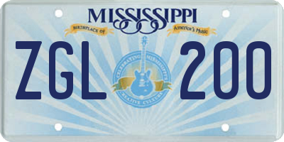MS license plate ZGL200