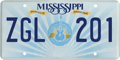 MS license plate ZGL201