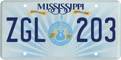 MS license plate ZGL203