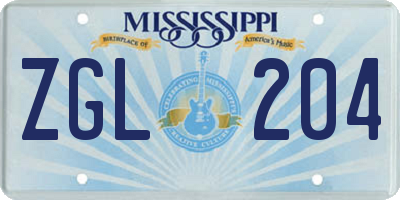 MS license plate ZGL204