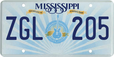 MS license plate ZGL205