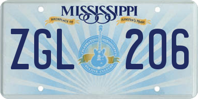 MS license plate ZGL206