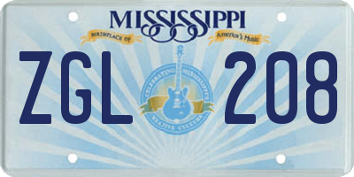 MS license plate ZGL208